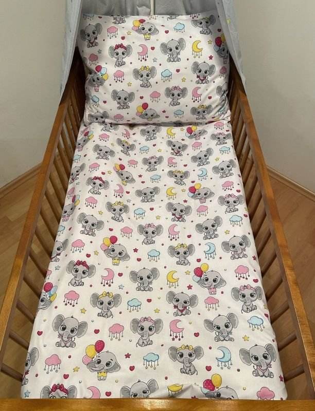 Posteljina za dječji krevetić - Posteljina za dječji krevetić 90×130 - SDS Posteljina za dječji krevetić Veseli slonići Pamuk, 90/130, 45/60 cm SDS Posteljina za dječji krevetić Veseli slonići Pamuk, 90/130, 45/60 cm - Posteljina za dječji krevetić 90×130